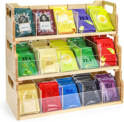 ZAVOOS 3 Tier Tea Bag Organizer with Acrylic Divider, 15 Compartments