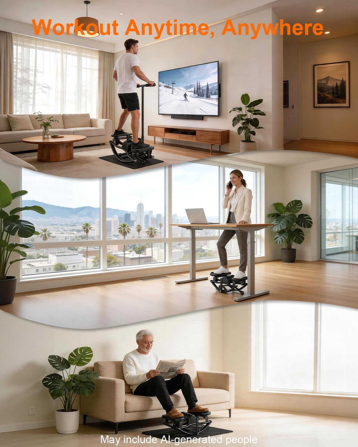 Rocking Steppers for Exercise at Home, Rocker Stepper Side to Side with Resistance Bands & Handlebar for Full Body Workout, Low-Impact Lateral Stepper Exercise Machine with Digital Monitor