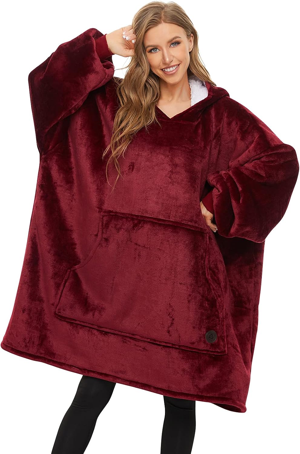 THREE POODLE Wearable Blanket Hoodie for Women, Oversized Sherpa Sweatshirt Blanket for Adults Men, Cozy Hooded Blankets, Gifts for Teen Girls Women Mom Sister