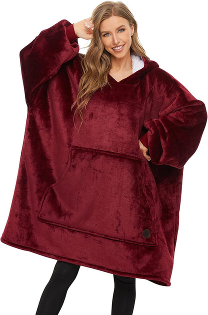 THREE POODLE Wearable Blanket Hoodie for Women, Oversized Sherpa Sweatshirt Blanket for Adults Men, Cozy Hooded Blankets, Gifts for Teen Girls Women Mom Sister