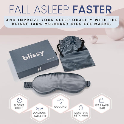 Blissy Silk Sleep Mask - Eye Sleeping Mask for Women & Men for Total Blackout - 100% Pure Mulberry Silk, 22 Momme 6a Fibers - Blindfold Sleep Mask Side Sleeper Eye Cover (Non Adjustable)