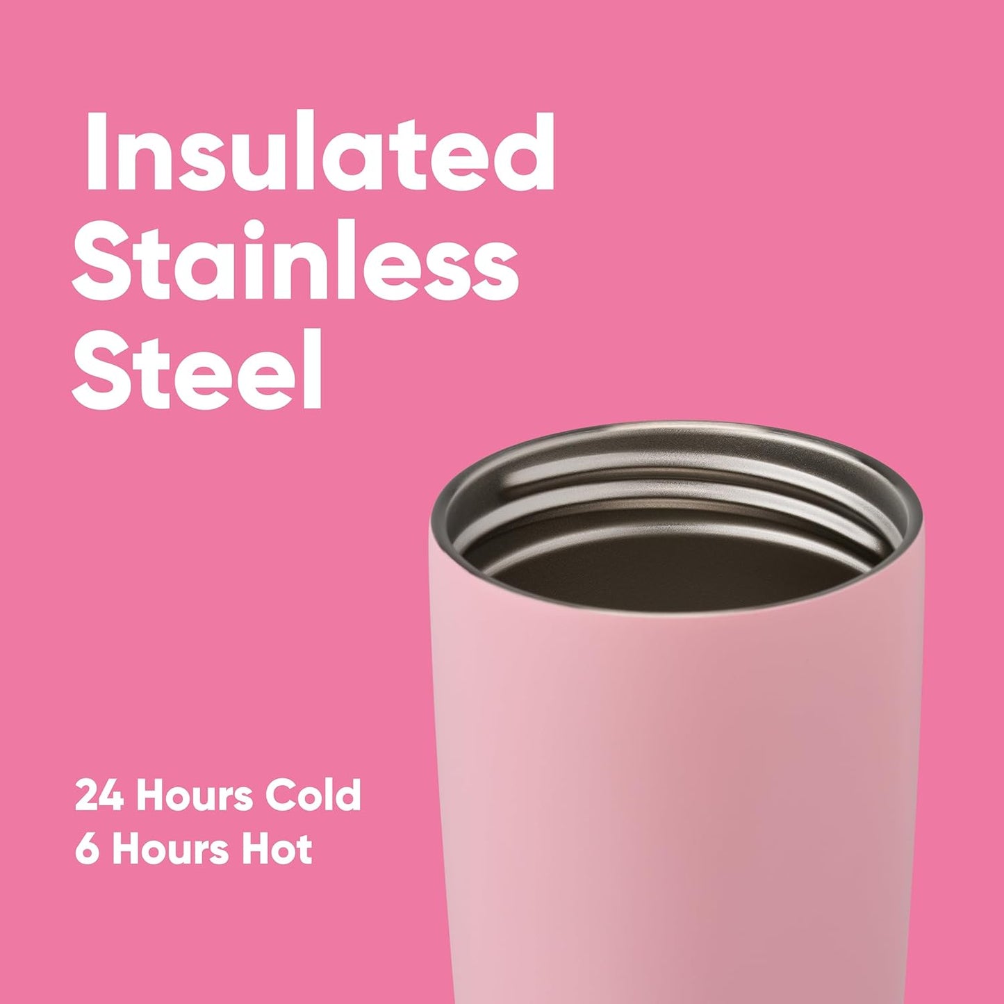 Owala SmoothSip Slider Insulated Stainless Steel Coffee Tumbler, Reusable Iced Coffee Cup, Hot Coffee Travel Mug, BPA Free 12 oz, Pink (Pucker Up)