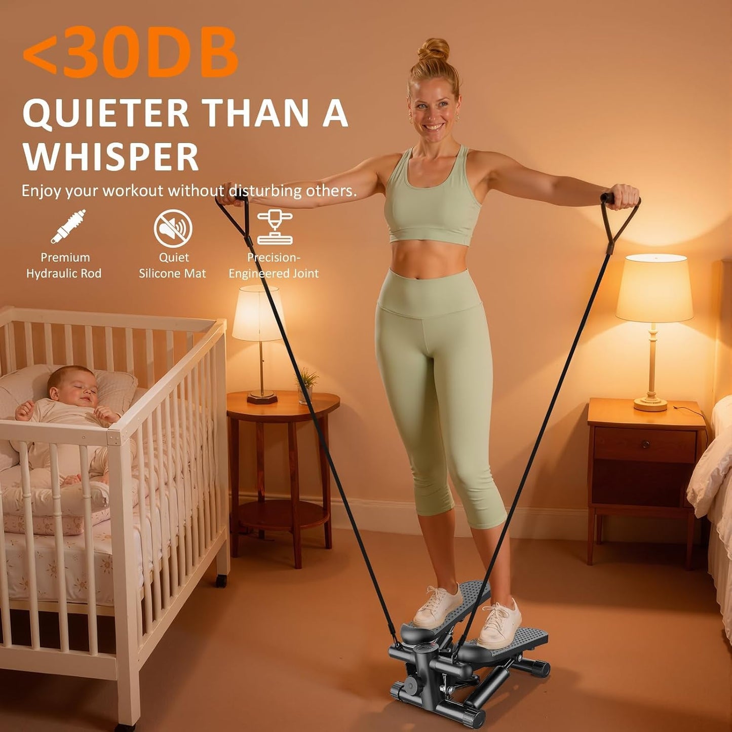 Stair Stepper with Resistance Bands for Home Exercise, Mini Stepper Machine for Indoor Fitness, Portable Home Gym Stepper for Full Body Workout, 300LBS Capacity