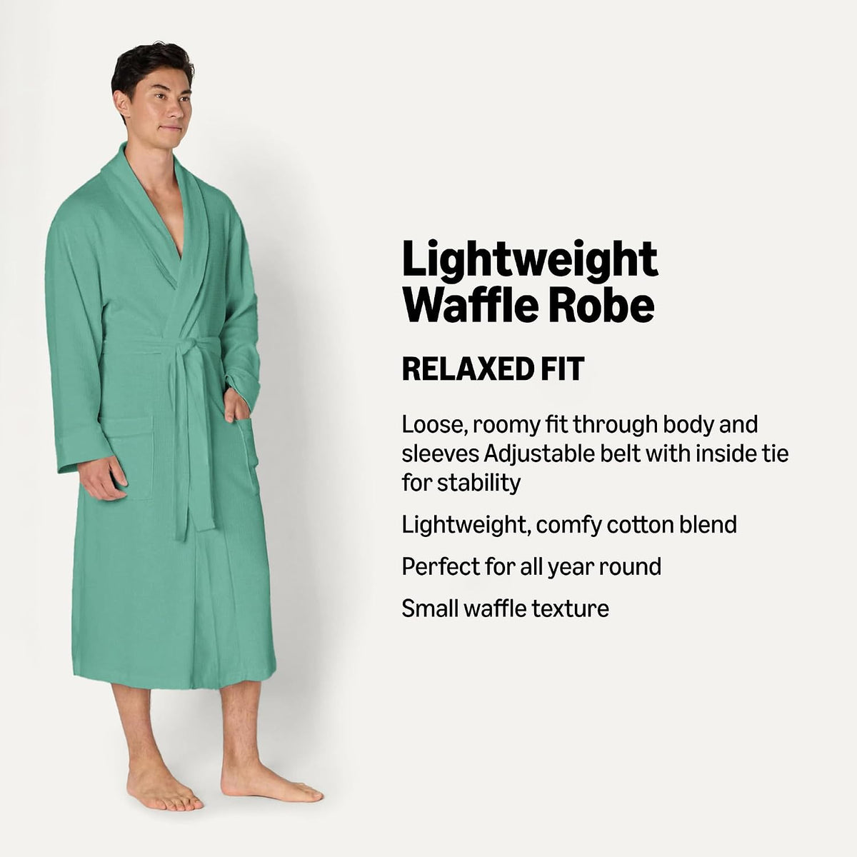 Amazon Essentials Men's Lightweight Cotton Waffle Bath Robe, Mid-Length Loungewear (Available in Big & Tall)