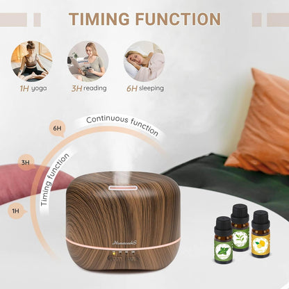 Homeweeks 300ml Essential Oil Diffuser, Quiet Aromatherapy Mist Diffusers for Essential Oils, Wood Grain, Ultrasonic, Remote Control, Timer, 7 Colors Light for Bedroom (300ml)