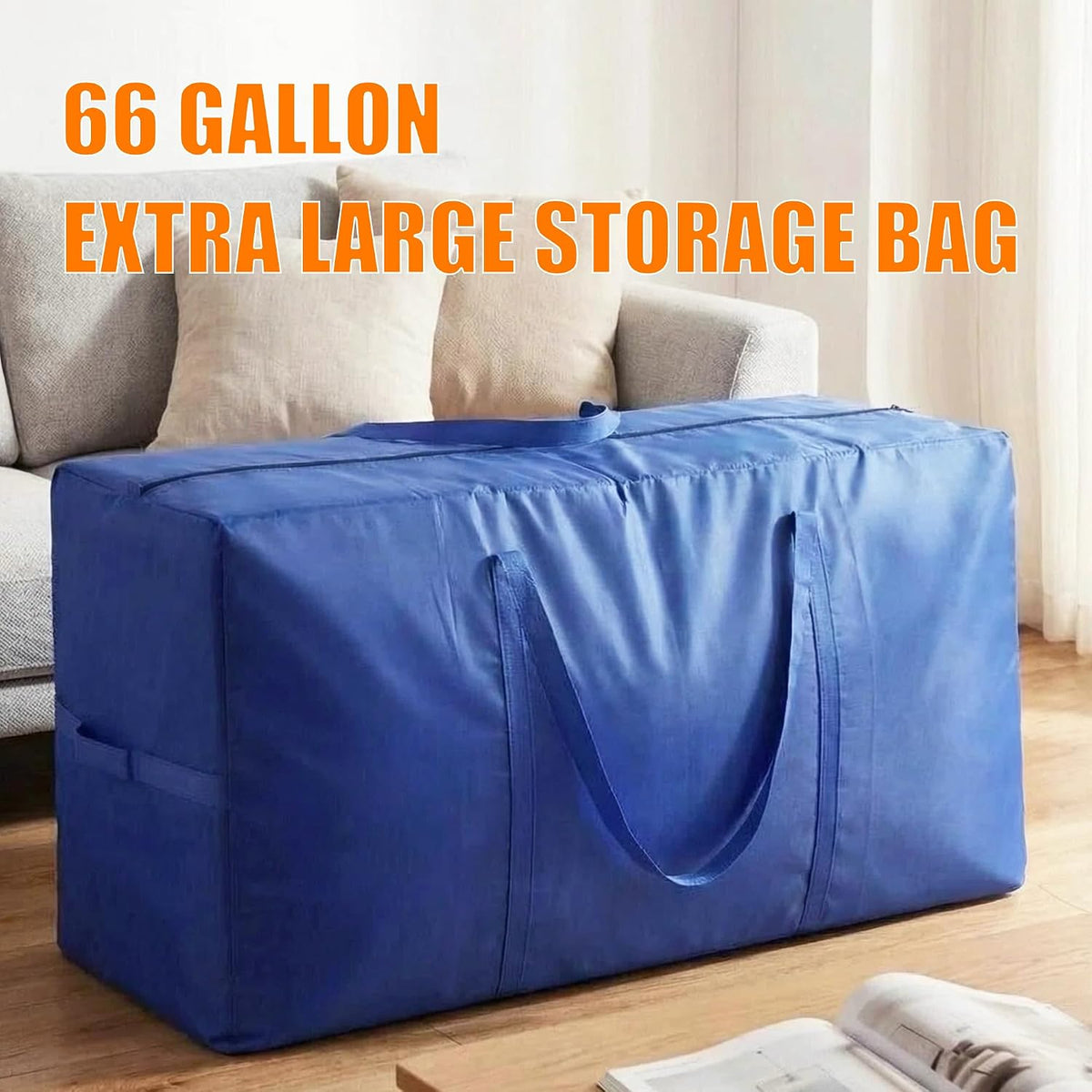 66 Gallon Extra Large Storage Bags, XXL Moving Bags with Zippers & Side Handles, Jumbo Big Storage Totes for Moving & Space-Saving Organization (Black, 66 Gallon)