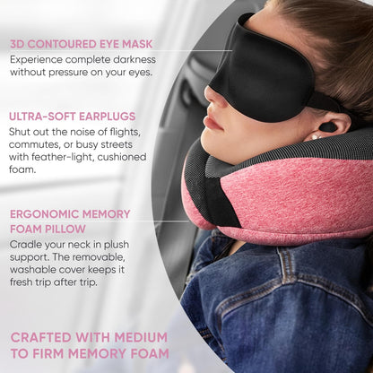 Proglobe Travel Neck Pillow for Airplanes, Long Haul Flight Kit, Grey