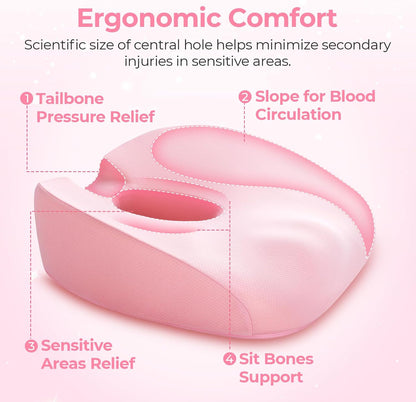 AUVON Innovative Donut Pillow Hemorrhoids Scientific Center Hole and Tailbone Cutout, Orthopedic Pain Relief Donut Seat Cushion for Coccyx, Sciatica, Postpartum Pregnancy, After Surgery Sitting Relief