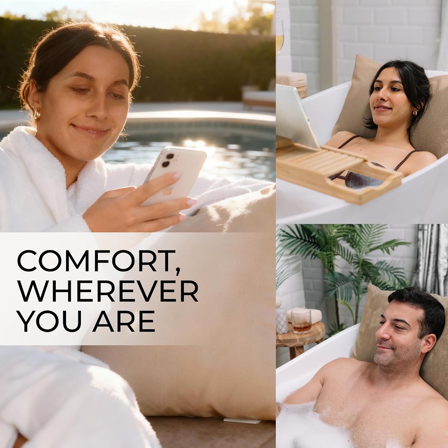 Luxury Bath Pillow for Tub - Thick and Comfortable Bathtub Pillow Support for Head and Neck and Back - Washable Quick-Drying Bath Pillows - Bath Cushion for Home Spa - Fits Any Bathtub - Light Gray