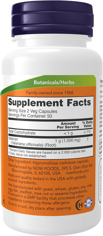 NOW Supplements, Valerian Root (Valeriana officinalis) 500 mg, 100 Veg Caps