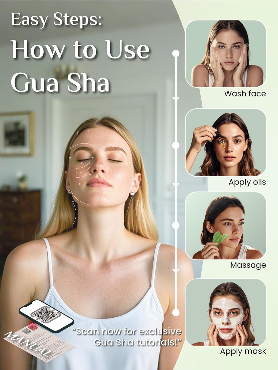Rena Chris Gua Sha Facial Tools, Stainless Steel Guasha Tool for Acupuncture, Manual Massage Tool for Jawline Sculpting and Puffiness Reducing, Gua Sha Facial Massage Tool, Skin-Care Gift (Silver)