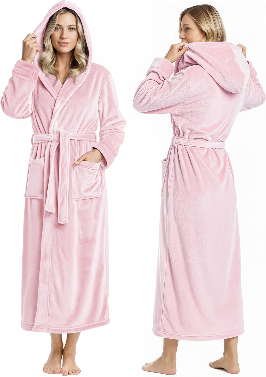 NY Threads Premium Womens Robe with Hood, Plush Fleece Long Bath Robe for Women, Fluffy Soft Women's Bathrobe