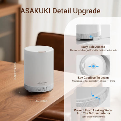 ASAKUKI Essential Oil Diffuser for Home 300 ml Quiet | Automatic Shut-Off, Aromatherapy Diffuser, 7 LED Lights for Living Room, Kitchen, Bedroom, Hotel - Light Brown