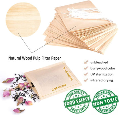 Angooni 300PCS Disposable Tea Filter Bags with Drawstring | 100% Natural & Safe Loose Leaf Tea Empty Tea Bags, 1-Cup Capacity