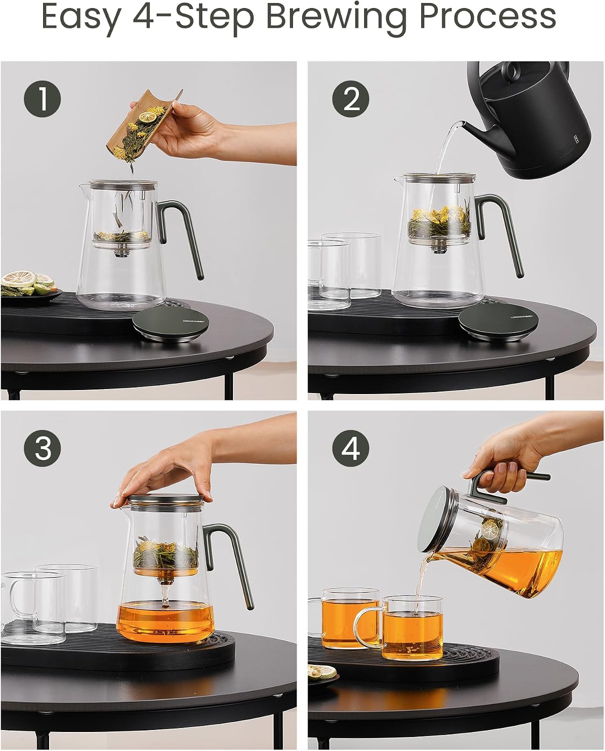 ZENS Magnetic Tea Pot, Enchanted Glass Teapot with Infuser and Magnetic Suction Lid for Mess-Free Loose Tea Diffusers, Walnut Wood Handle, Tea Lovers Gifts