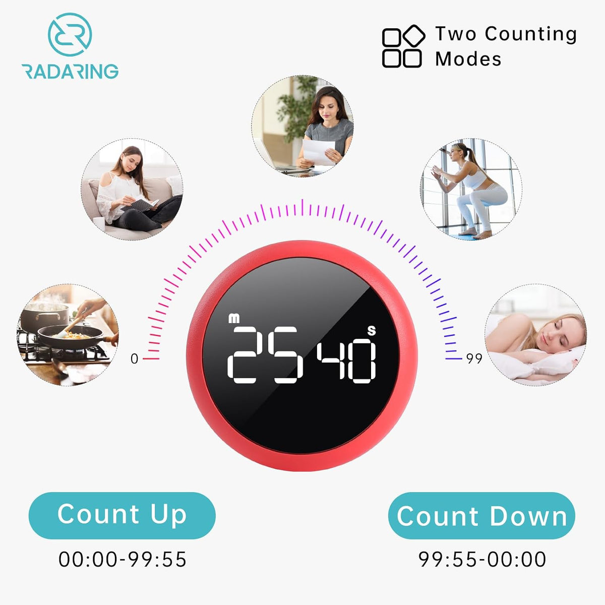 Amber Quick Que Kitchen Timers, Visual timers Large LED Display Magnetic Countdown Countup Timer for Classroom Cooking Fitness Baking Studying Teaching, Easy for Kids and Seniors (Amber)