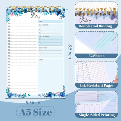 2 Packs To Do List Notepad, 104 Pages To Do List Notebook A5 Undated Daily Planner Notepad with Task Checklist Home Office School Supplies
