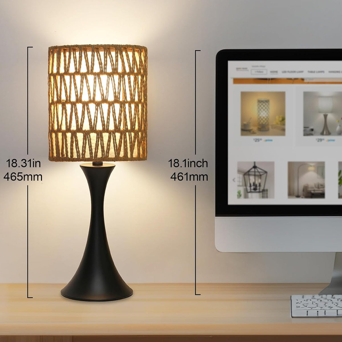 3 Way Touch Control Table Lamp, Dimmable Bedside Desk Lamp with Metal Base Modern Nightstand Lamp Stylish Grey Shade Simple Side Table Lamp for Bedroom, Living Room, Office or Den LED Bulb Included