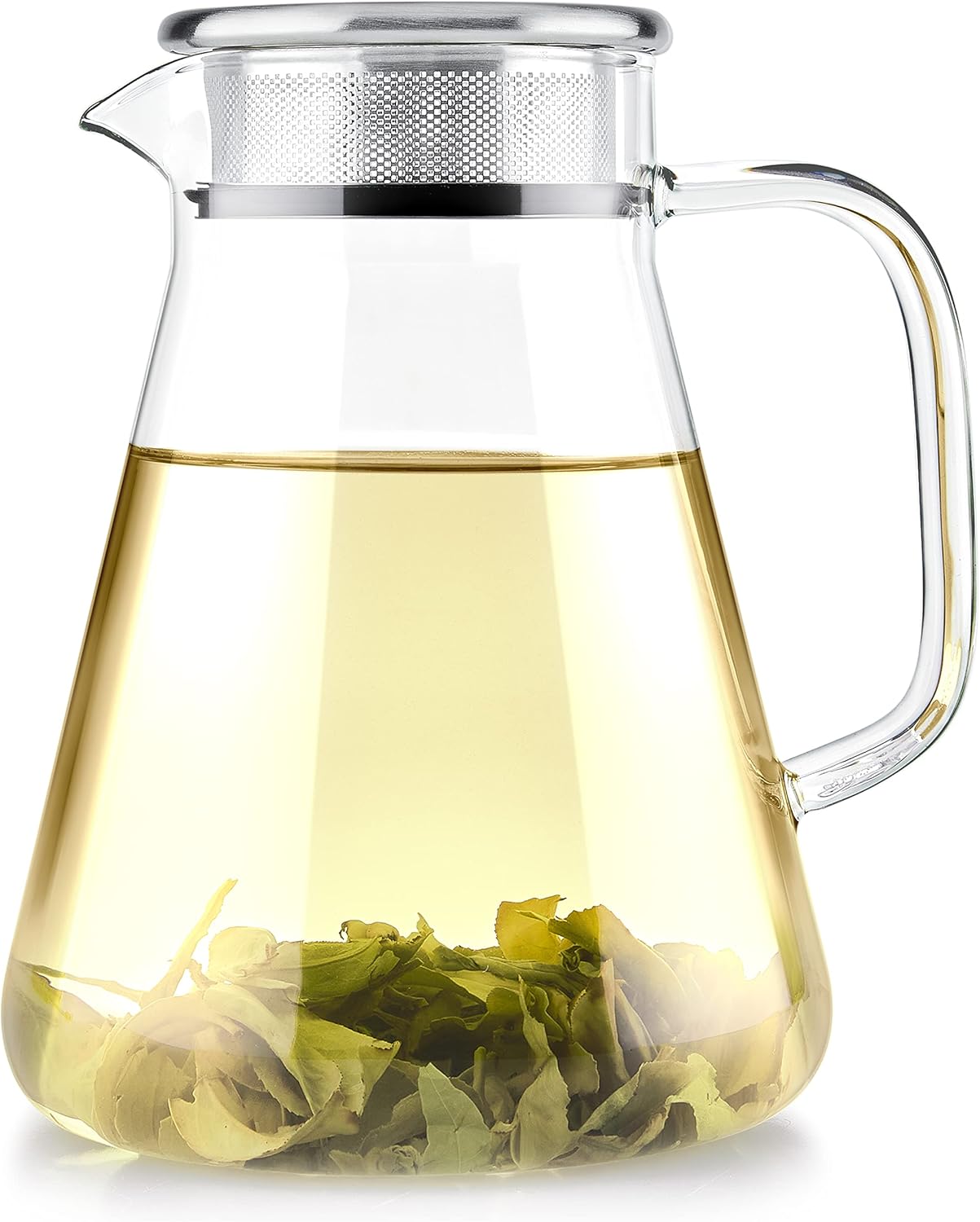 Teabloom One-Touch Tea Maker, 2-in-1 Teapot and Kettle with Stainless Steel Filter Lid for Loose Tea – Stain-Free Borosilicate Glass Teapot (27 Oz) – Tea Connoisseur's Choice