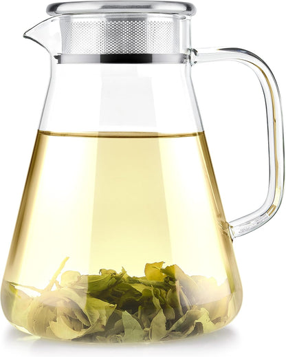 Teabloom One-Touch Tea Maker, 2-in-1 Teapot and Kettle with Stainless Steel Filter Lid for Loose Tea – Stain-Free Borosilicate Glass Teapot (27 Oz) – Tea Connoisseur's Choice