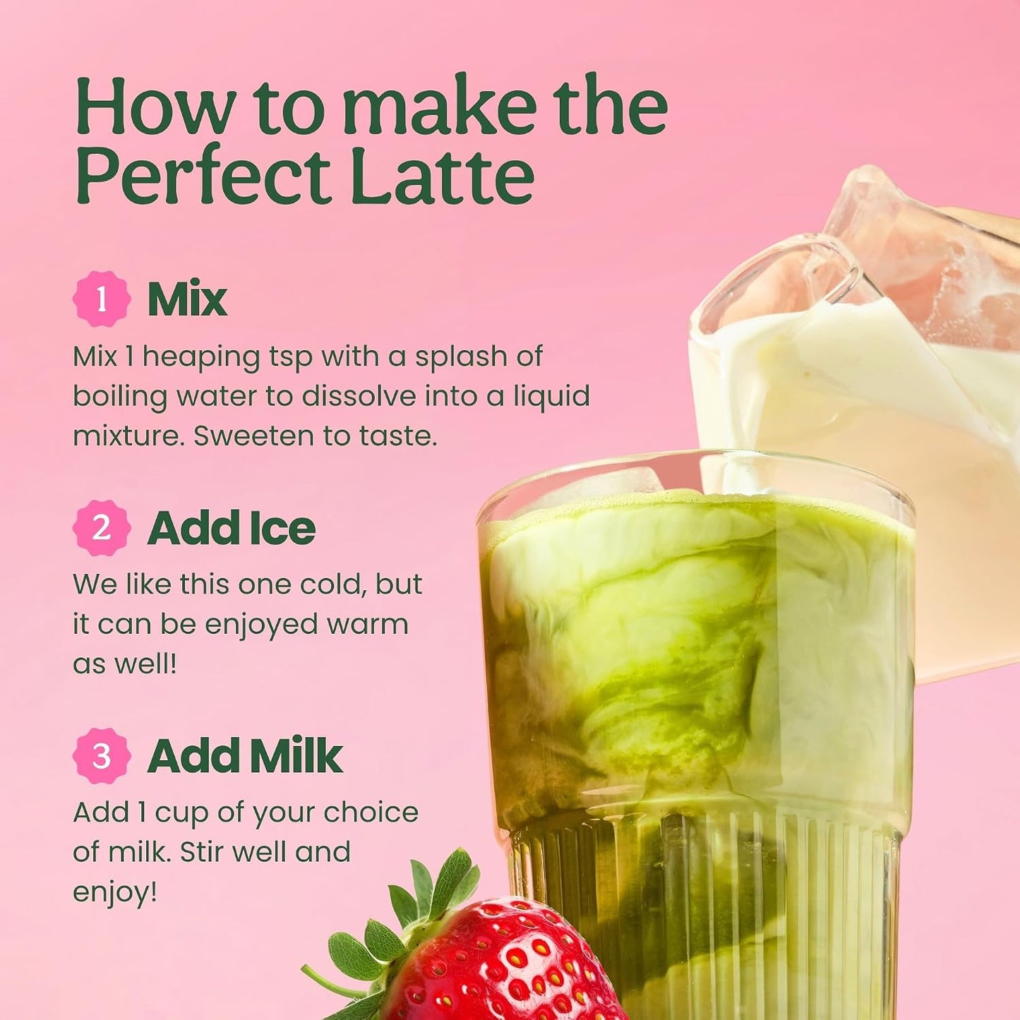 NEW Blume Iced Strawberry Matcha Latte with Collagen – Organic Japanese Matcha Green Tea Powder, Grass-Fed Collagen Peptides, Matcha Powder Latte Drink Mix, only 2g Organic Coconut Sugar, 10 Servings