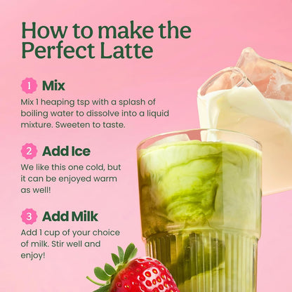NEW Blume Iced Strawberry Matcha Latte with Collagen – Organic Japanese Matcha Green Tea Powder, Grass-Fed Collagen Peptides, Matcha Powder Latte Drink Mix, only 2g Organic Coconut Sugar, 10 Servings