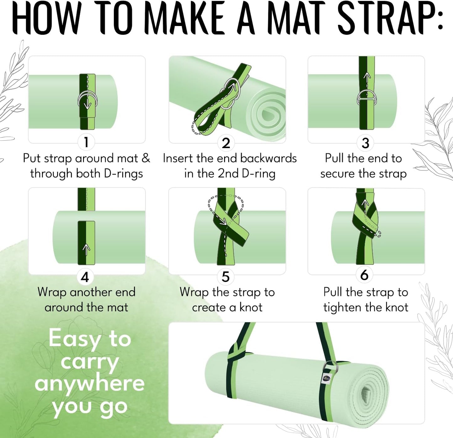 TECEUM 2 IN 1 Yoga & Mat Strap for Stretching – Cotton – 6/8/10 ft