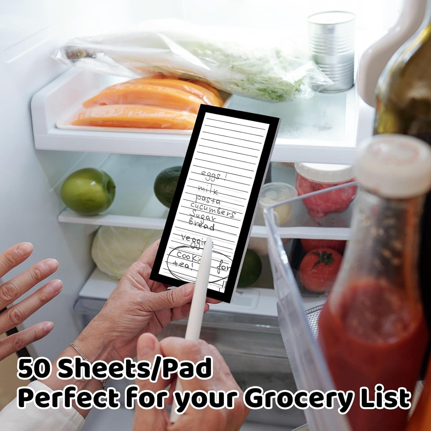 Thboxes 4 Pack Magnetic Note Pad for Fridge with Pen Holder, Totally 200 Sheets Grocery List Magnet Pad for Refrigerator Magnetic Shopping List Pad（Fruit Design）