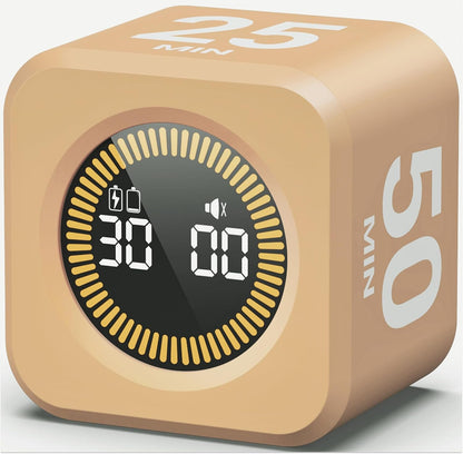KADAMS Pomodoro Timer Visual - Productivity Pomodoro Cube, 5/10/25/50 Min Countdown & Countup, Silent – Ideal for Work Study Cook Workout Kitchen School Classroom Office ADHD Gift Kids (1, Black)