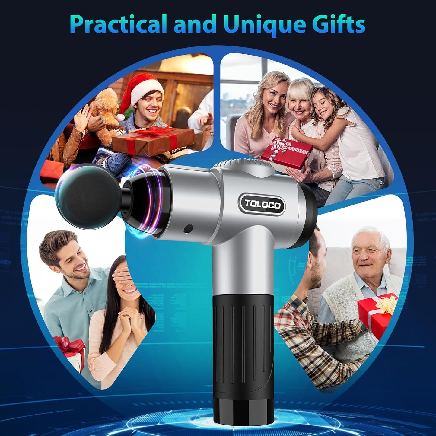 TOLOCO Massage Gun, Deep Tissue Back Massage for Athletes for Pain Relief, Percussion Massager with 10 Massages Heads & Silent Brushless Motor, Fathers Day Dad Gifts, Grey