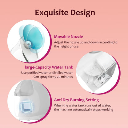 EZBASICS Facial Steamer - Professional Nano Ionic Face Steamer for Facial Deep Cleaning, Warm Mist Humidifier for Home Spa, Unclogs Pores Sinus, Bonus 5 Piece Stainless Steel Skin Kit (Blue)