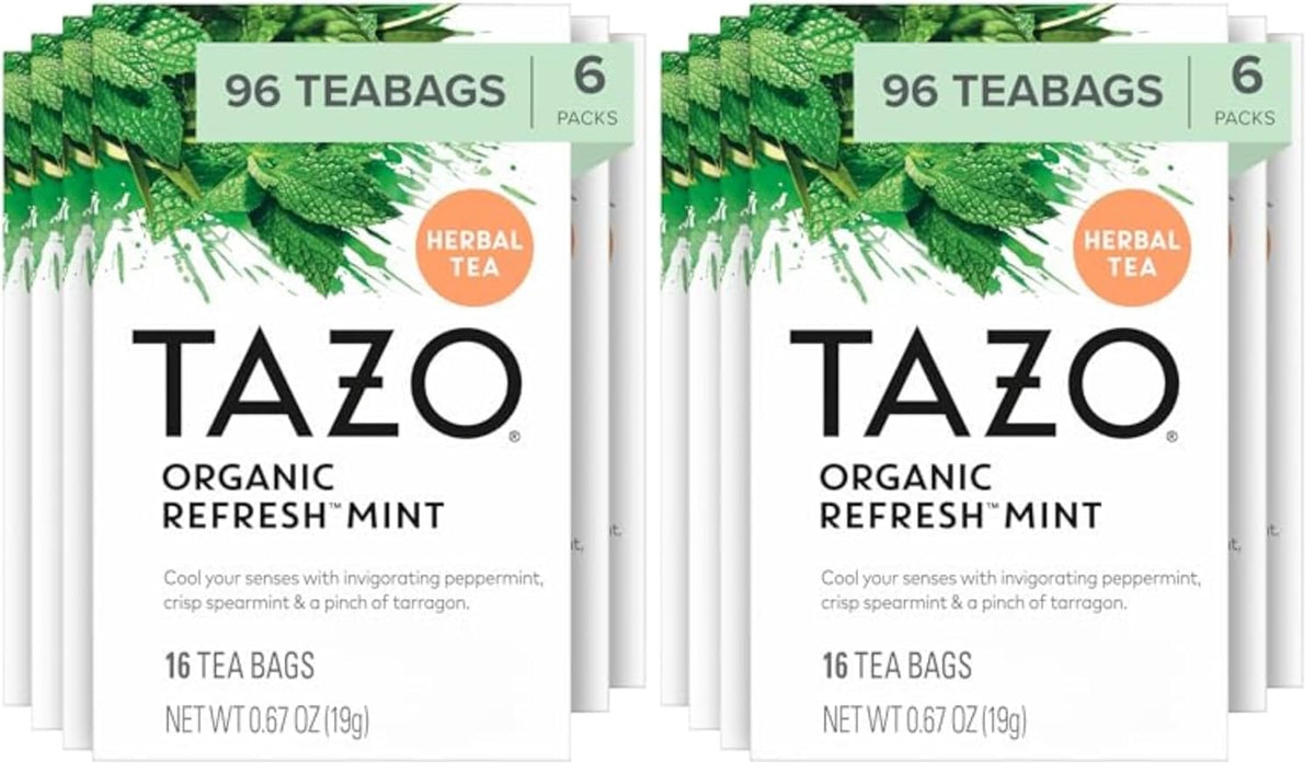 TAZO Refresh Mint Herbal Tea Bags with Peppermint and Spearmint, Caffeine Free, 96 Tea Bags (Pack of 2)