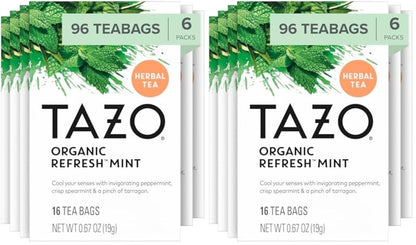 TAZO Refresh Mint Herbal Tea Bags with Peppermint and Spearmint, Caffeine Free, 96 Tea Bags (Pack of 2)