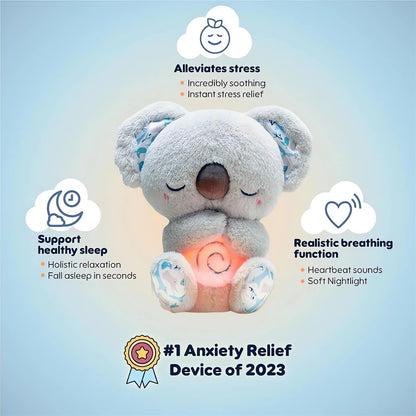 QFCST Relief Koala Breathing Stuffed Toy, Anxiety Relief Plush Breathing Animal, Sleeping Koala Plush Breathing with Musical Lights & Rhythmic Breathing Motion