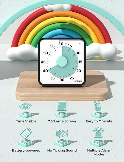 LIORQUE 7.5-Inch Large Visual Timer, 60-Minute Classroom Timer Magnetic