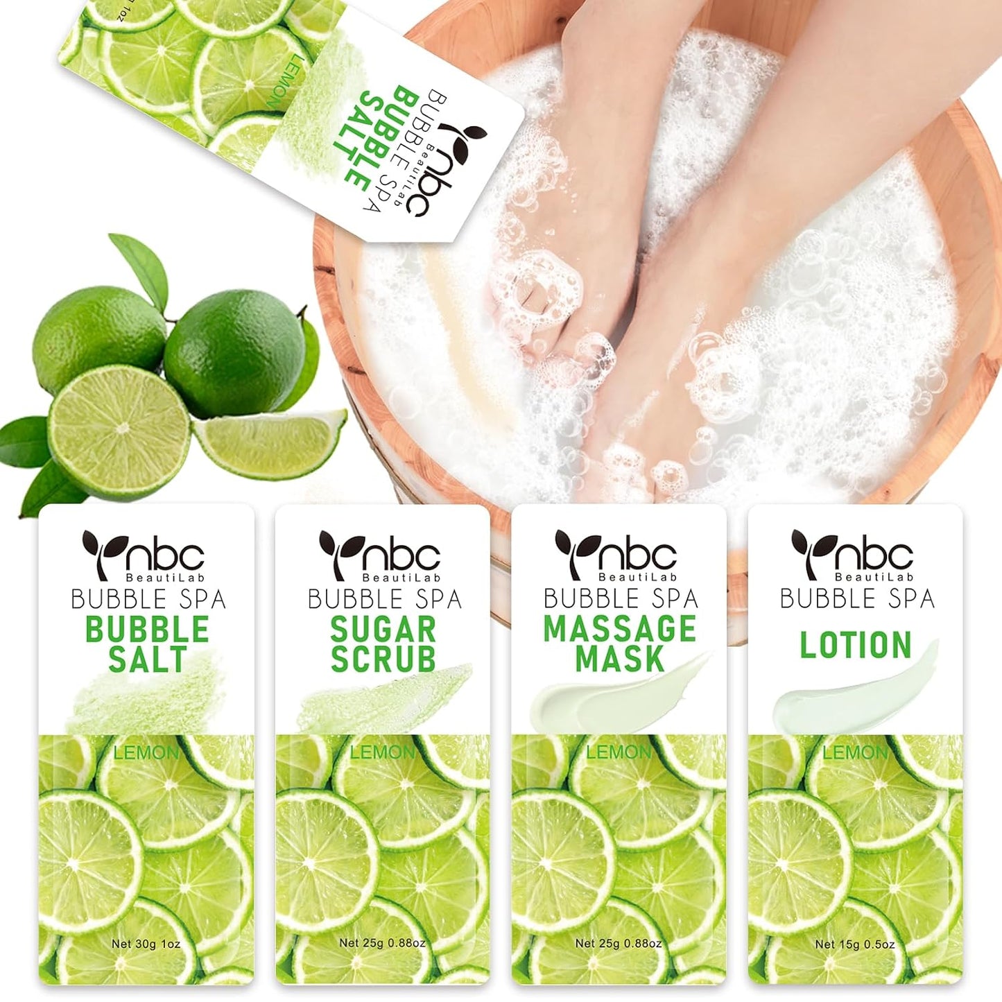 Pedicure Kit Foot Soak Set: Bubble Salt, Sugar Scrub, Massage Mask, Massage Lotion in a Box, 4 Step Foot Spa Kit for Dry Feet, Softens Calluses, Tired Feet（3 Set Lavender) - Colors B
