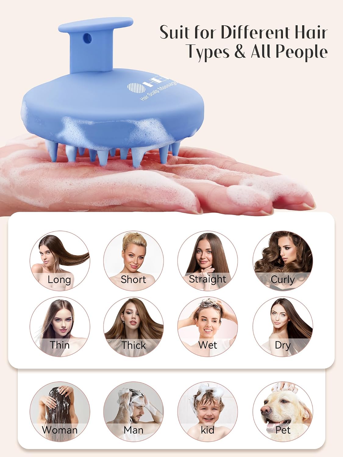 HEETA Scalp Massager Hair Growth, Scalp Scrubber with Soft Bristles, Integrated Silicone Design, Exfoliator for Dandruff Removal & Relaxation, Shampoo Brush Fit Wet Dry Hair Use, Black