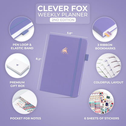 Clever Fox Planner 2nd Edition – Colorful Weekly & Monthly Goal Planner, Time Management & Productivity Organizer, Undated, A5 (Dark Teal)