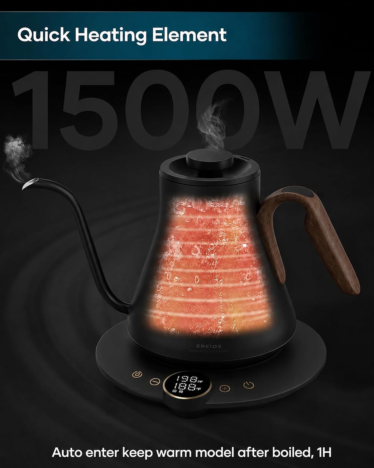 INTASTING Gooseneck Electric Kettle with ±1℉ Temperature Control 0.9 Liter