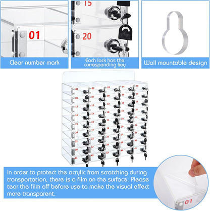 Threan 12 Slot Cell Phone Storage Box, Acrylic Clear Cell Phone Storage Cabinet Wall Mounted with Door, Locks and Keys for Office School Factory