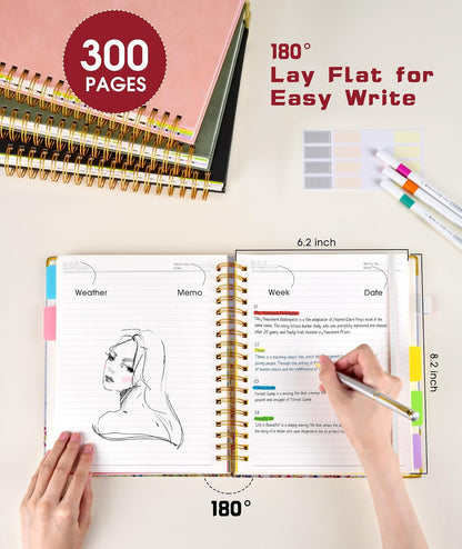 Hardcover Spiral Notebook journal with Removable Dividers Tabs, 300 Pages Leather 5 Subject Notebook College Ruled, 8"x10" Large B5 Notebooks for Work School Note taking, Lined Journal for Women,Black