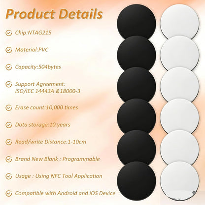 25mm Round NFC Tags NTAG215 NFC Coin Tags with Adhesive Back