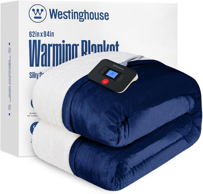 Westinghouse Heated Throw Blanket, Electric Blanket Throw with 6 Heating Levels and 2-10 Hours Time Settings, Flannel to Sherpa Super Cozy Heated Blanket Machine Washable, 50x60 inch, Charcoal