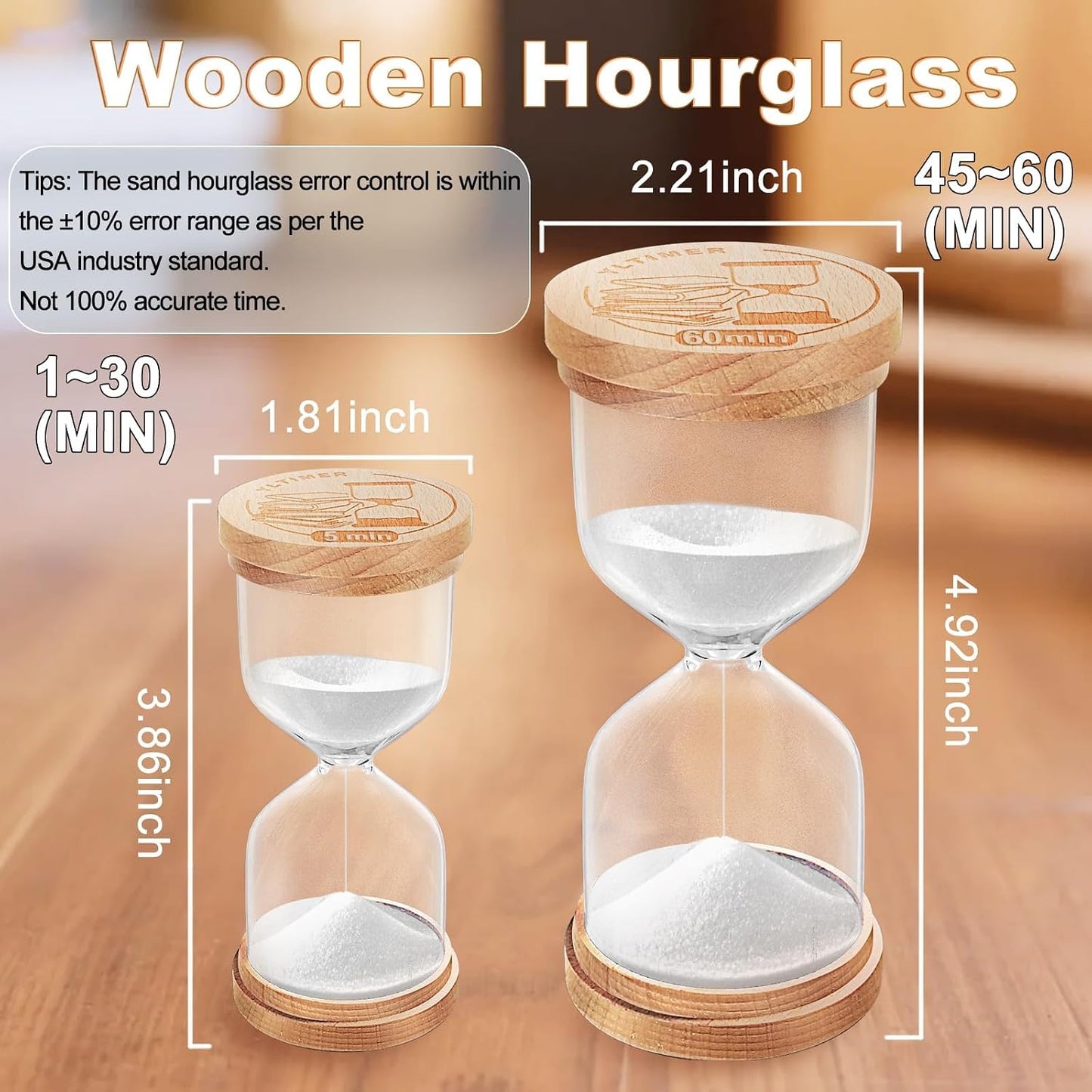 1 Minute Sand Timer, Wooden Sand Hourglass, Small Blue Hourglass, Sandglass Clock 1 Min for Classroom,Game,Decorative (Black)