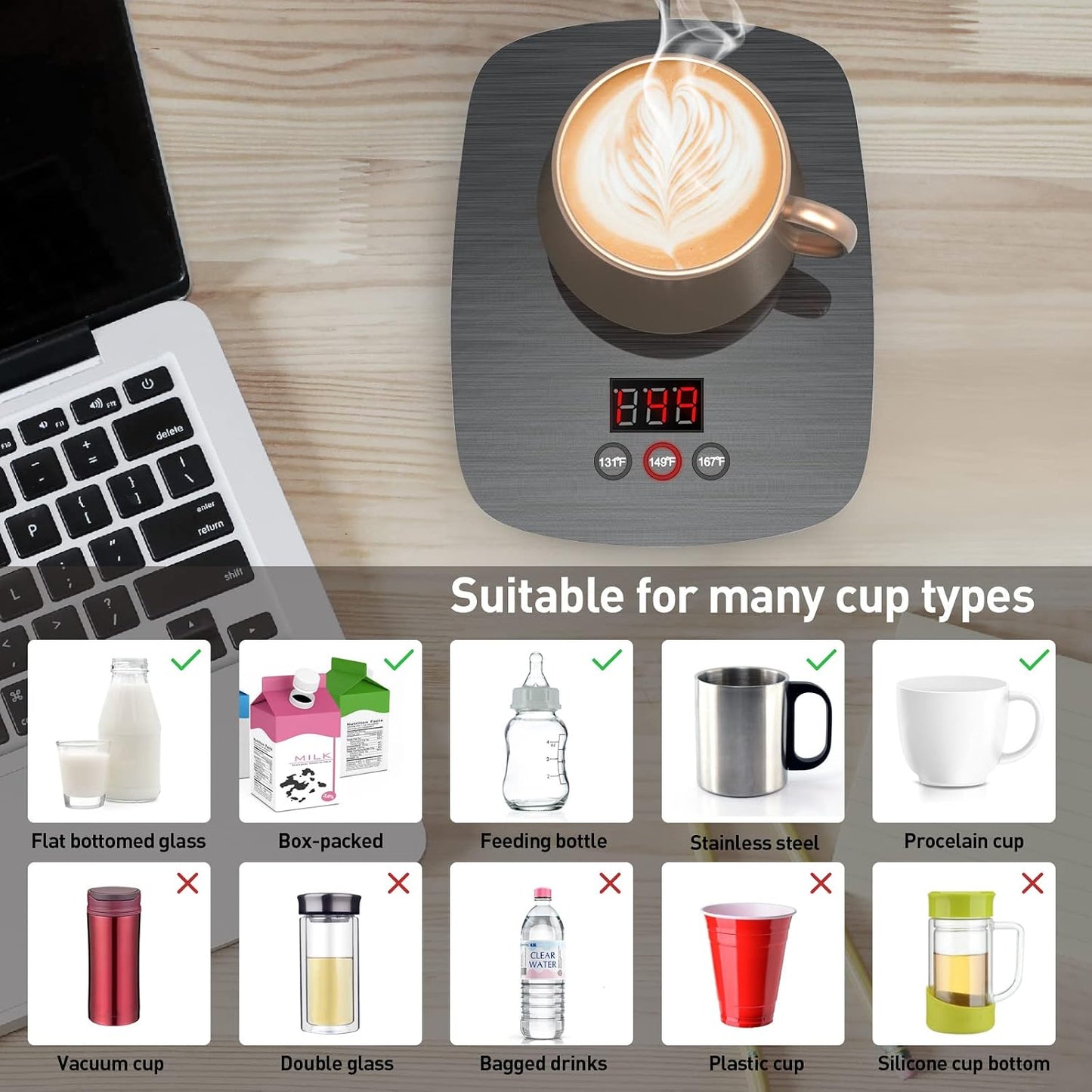 Mug Warmer,Coffee Warmer for Desk Office Home Use, Electric Cup Warmer with Three Temperature Settings,Coffee hot Plate for Cocoa Tea Water Milk with Auto Shut Off After 4H Feature (Grey/Without Mug)