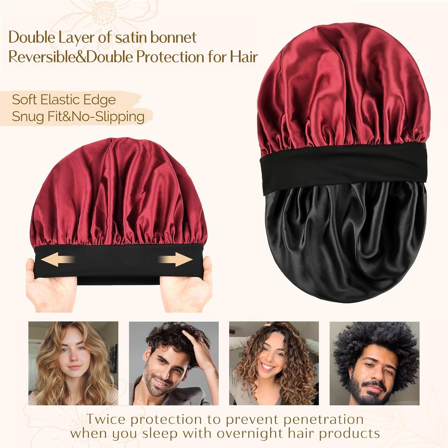 YANIBEST Silk Bonnet for Men Women Hair Bonnet for Sleeping Double Layer Satin Bonnet for Natural Curly Hair Unisex Sleep Cap