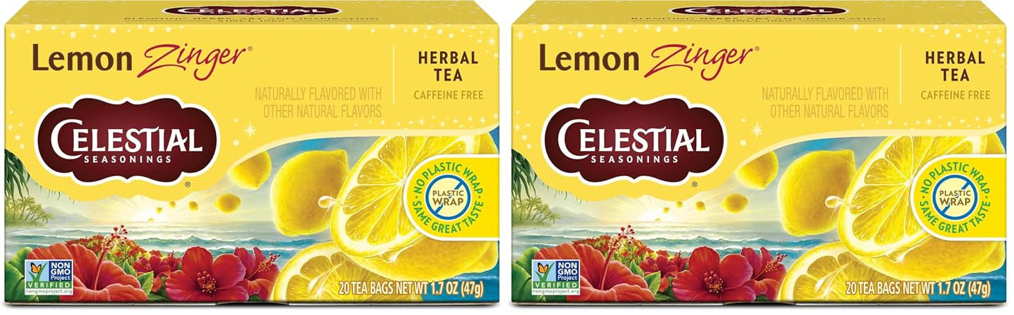 Celestial Seasonings Hibiscus Tea, Red Zinger Herbal Tea, Caffeine Free, 20 Tea Bags