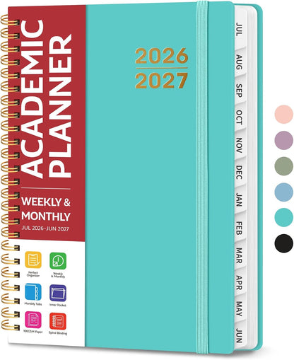 Planner 2026-2027 for Women & Men, Academic Monthly and Weekly Calendar Planner, Jul 2026 - Jun 2027, A5 (6.3" x 8.5"), Teacher Student Planning Book with Tabs, Ideal for Office School Supplies - Pink