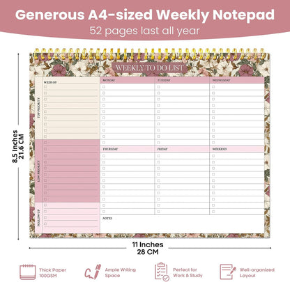 Weekly To Do List Notepad with 52 Undated Sheets（8.5"×11"）- Undated Weekly Planner Notepad for Office Desk Accessories and Supplies - Sunshine Petal