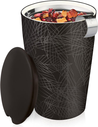 Tea Forte Double-Walled Ceramic Kati Cup, Removable Stainless Steel Infuser Basket and Lid, Steeps 12 oz Loose Leaf Tea, Dishwasher & Microwave Safe, Cherry Blossom